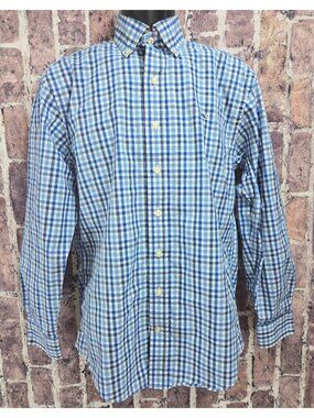 Vineyard Vines Mens Blue & White Gingham Whale Shirt Small